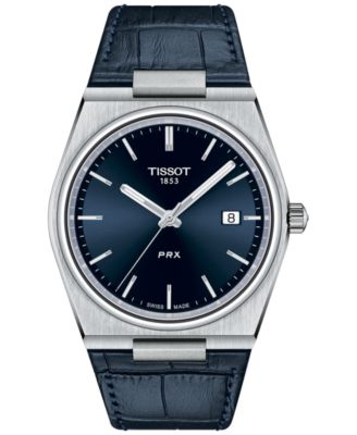 Tissot - Men's PRX Blue Leather Strap Watch 40mm
