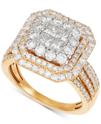 Macy's - Diamond Princess Quad Cluster Engagement Ring (2 ct. t.w.) in 10k Gold