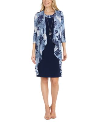 R & M Richards - Women's Flyaway-Airbrush Puff-Print Jacket  & Necklace Dress