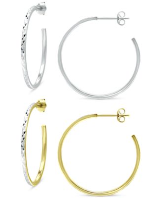 Giani Bernini - 2-Pc. Set Textured Medium Hoop Earrings in Sterling Silver & 18k Gold-Plate, 1-1/4"
