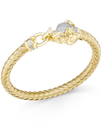 Macy's - Diamond (1/4 ct. t.w.) and Emerald Accent Elephant Mesh Bangle Bracelet in 14k Gold-Plated Sterling Silver