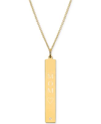 Sarah Chloe - "MOM" Engraved Bar Pendant Pendant Necklace, 18" long chain