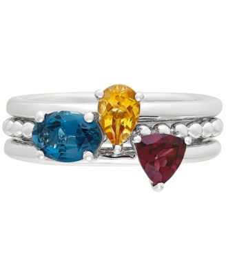 Macy's - 3-Pc. Set Multi-Gemstone Stacking Rings (1-3/4 ct. t.w.) in Sterling Silver