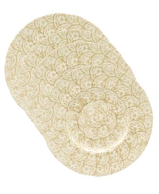 Euro Ceramica - CHLOE 4 PIECE FLORAL ACCENT DESSERT PLATE SET IN BEIGE