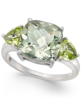 Macy's - Mint Quartz (3-9/10 ct. t.w.) & Peridot (1-1/10 ct. t.w.) Statement Ring in Sterling Silver
