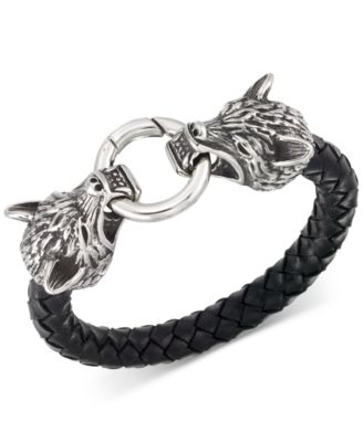 LEGACY for MEN by Simone I. Smith - Wolf Head Braided Bracelet in Stainless Steel