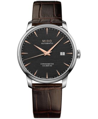 Mido - Men's Swiss Automatic Baroncelli Brown Leather Strap Watch 40mm