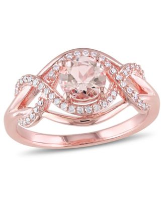 Macy's - Morganite (4/5 ct. t.w.) and Diamond (1/5 ct. t.w.) Halo Crossover Ring in Rose Gold Over Silver