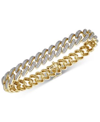 Macy's - Men's Diamond Cuban Link Bracelet (1 ct. t.w.) in 14k Gold-Plated Sterling Silver