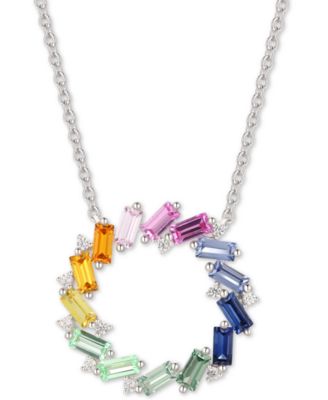 Macy's - Lab-Created Multi-Sapphire Circle 16-1/2" Pendant Necklace (2-1/4 ct. t.w.) in Sterling Silver