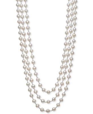 Belle de Mer - Cultured Freshwater Pearl (7mm) Triple Strand 18" Statement Necklace in Sterling Silver
