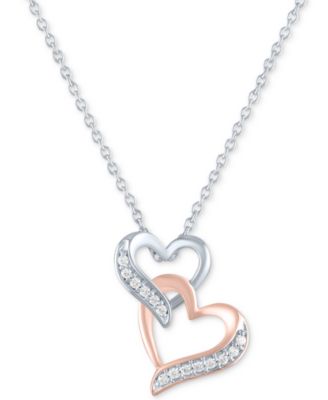 Macy's - Diamond Double Heart Pendant Necklace (1/10 ct. t.w.) in Sterling Silver & 14k Rose Gold-Plate, 16" + 2" extender
