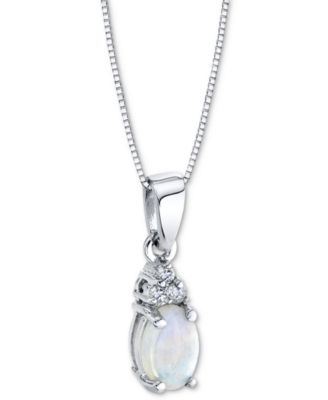 Macy's - Opal (1/3 ct. t.w.) & Diamond (1/20 ct. t.w.) 18" Pendant Necklace in 14k White Gold