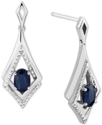 Macy's - Emerald (7/8 ct. t.w.) & Diamond Accent Drop Earrings in Sterling Silver (Also in Sapphire & Ruby)