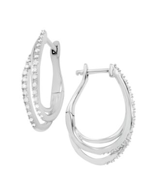 Macy's - Diamond Triple Row Hoop Earrings (1/10 ct. t.w.) In Sterling Silver