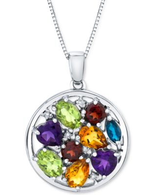 Macy's - Multi-Gemstone (3-3/4 ct. t.w.) & Diamond Accent Cluster 18" Pendant Necklace in Sterling Silver
