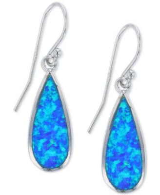 Macy's - Lab-Created Blue Opal Inlay Teardrop Drop Earrings in Sterling Silver