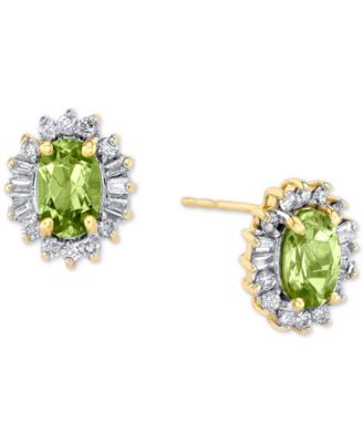 Macy's - Peridot (1-1/10 ct. t.w.) & Diamond (1/4 ct. t.w.) Halo Stud Earrings in 10k Gold