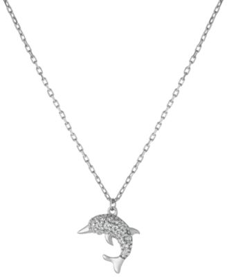 Giani Bernini - Cubic Zirconia Dolphin Pendant Necklace in Sterling Silver, 16" + 2" extender
