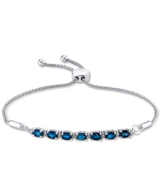 Macy's - Sapphire (2-1/10 ct. t.w.) & Diamond (1/10 ct. t.w.) Bolo Bracelet in Sterling Silver