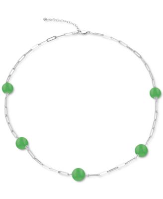 Macy's - Dyed Green Jade Collar Necklace in Sterling Silver, 18" + 1-1/2" extender