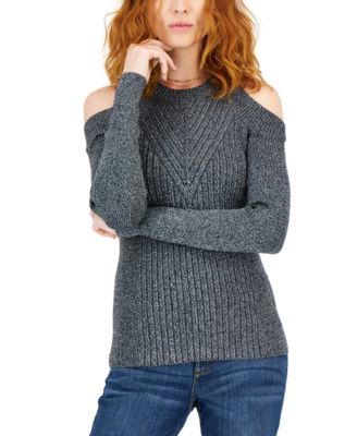 INC International Concepts - Women's Cold-Shoulder Ribbed-Knit Metallic Sweater