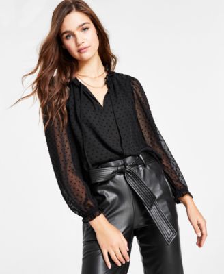 Bar III - Women's Clip-Dot Ruffle Top