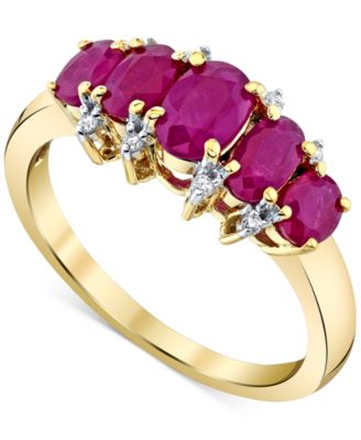 Macy's - Ruby (1-3/4 ct. t.w.) & Diamond (1/20 ct. t.w.) Oval Cluster Ring in 10k Gold