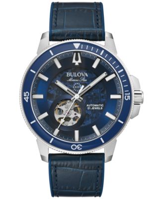 Bulova - Men's Automatic Marine Star Series C Blue Leather Strap Watch 45mm