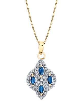 Macy's - Sapphire (1/2 ct. t.w.) & Diamond (1/3 ct. t.w.) 18" Pendant Necklace in 14k Gold