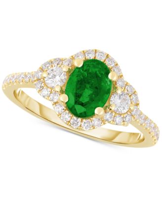 Macy's - Emerald (3/4 ct. t.w.) & Diamond (3/8 ct. t.w.) Halo Ring in 14k Gold