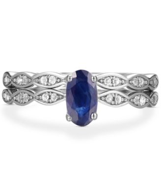 Macy's - 2-Pc. Set Aquamarine (3/8 ct. t.w.) & White Topaz (1/8 ct. t.w.) Ring & Matching Band in Rose Gold-Plated Sterling Silver (Also in Emerald, Ruby, Sapphire, & Morganite)