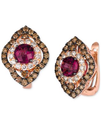 Le Vian - Pomegranate Garnet (1-7/8 ct. t.w.) & Diamond (1-1/2 ct. t.w.) Leverback Earrings in 14k Rose Gold