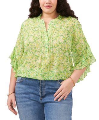 Vince Camuto - Plus Size Floral-Print Ruffle-Sleeve Top