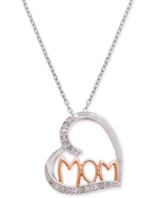Macy's - Diamond Mom Heart 18" Pendant Necklace (1/10 ct. t.w.) in Sterling Silver & 18k Rose Gold-Plate