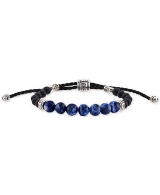 Esquire Men's Jewelry - Sodalite (8mm) & Onyx (6mm) Corded Bolo Bracelet in Sterling Silver