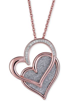 Macy's - Diamond Glitter Double Heart 18" Pendant Necklace (1/8 ct. t.w.) in 14k Rose Gold-Plated Sterling Silver