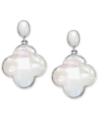 Macy's - Mother-of-Pearl Clover Drop Earrings in Sterling Silver