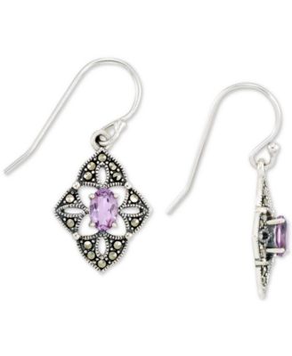 Macy's - Amethyst (1/2 ct. t.w.) &  Marcasite Flower Drop Earrings in Sterling Silver