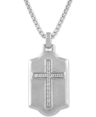 Macy's - Men's Diamond Cross 22" Pendant Necklace (1/4 ct. t.w.) in Sterling Silver