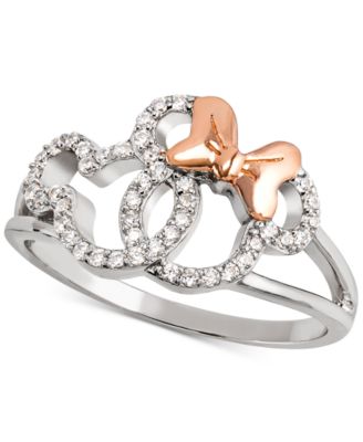 Disney - Cubic Zirconia Mickey & Minnie Openwork Ring in Sterling Silver & 18k Rose Gold-Plate
