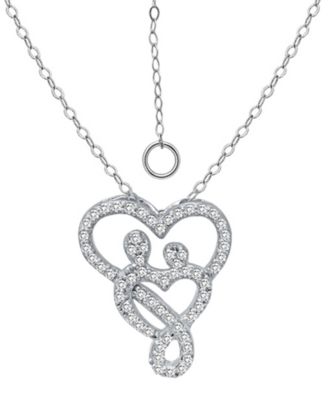 Giani Bernini - Cubic Zirconia Intertwined Mom & Child Heart Pendant Necklace in Sterling Silver, 16" + 2" extender
