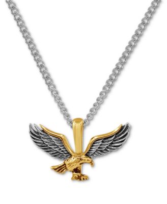 Blackjack - Men's Two-Tone Eagle 24" Pendant Necklace in Stainless Steel & Yellow Ion-Plate