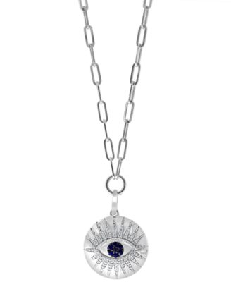 EFFY Collection - Sapphire (1/5 ct. t.w.) & Diamond (3/8 ct. t.w.) Evil Eye 16" Pendant Necklace in Sterling Silver