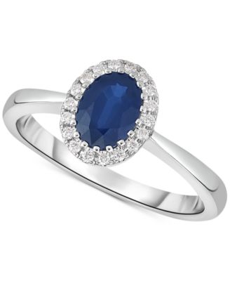 Macy's - Sapphire (7/8 ct. t.w.) & Diamond (1/10 ct. t.w.) Halo Ring in 14k White Gold