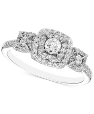 Macy's - Diamond 3-Stone Triple Halo Ring (1/2 ct. t.w.) in 14k White Gold