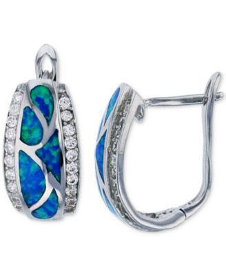 Macy's - Lab-Created Blue Opal (5/8 ct. t.w.) & Cubic Zirconia Hoop Earrings in Sterling Silver