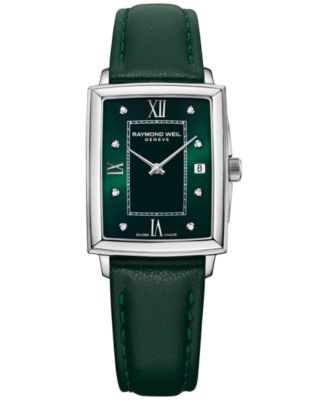 Raymond Weil - Women's Swiss Toccata Diamond (1/4 ct. t.w.) Green Leather Strap Watch 23mm