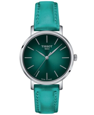 Tissot - Women's Swiss Everytime Green Faux Leather Strap Watch 34mm