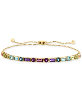EFFY Collection - Multi-Gemstone (2-1/3 ct. t.w.) & Diamond (1/20 ct. t.w.) Bolo Bracelet in 14k Gold-Plated Sterling Silver